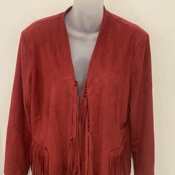 VAKKO FOR I.N.C. Rust Color Faux Suede Fringe Jackets Size Large - Picture 5 of 7
